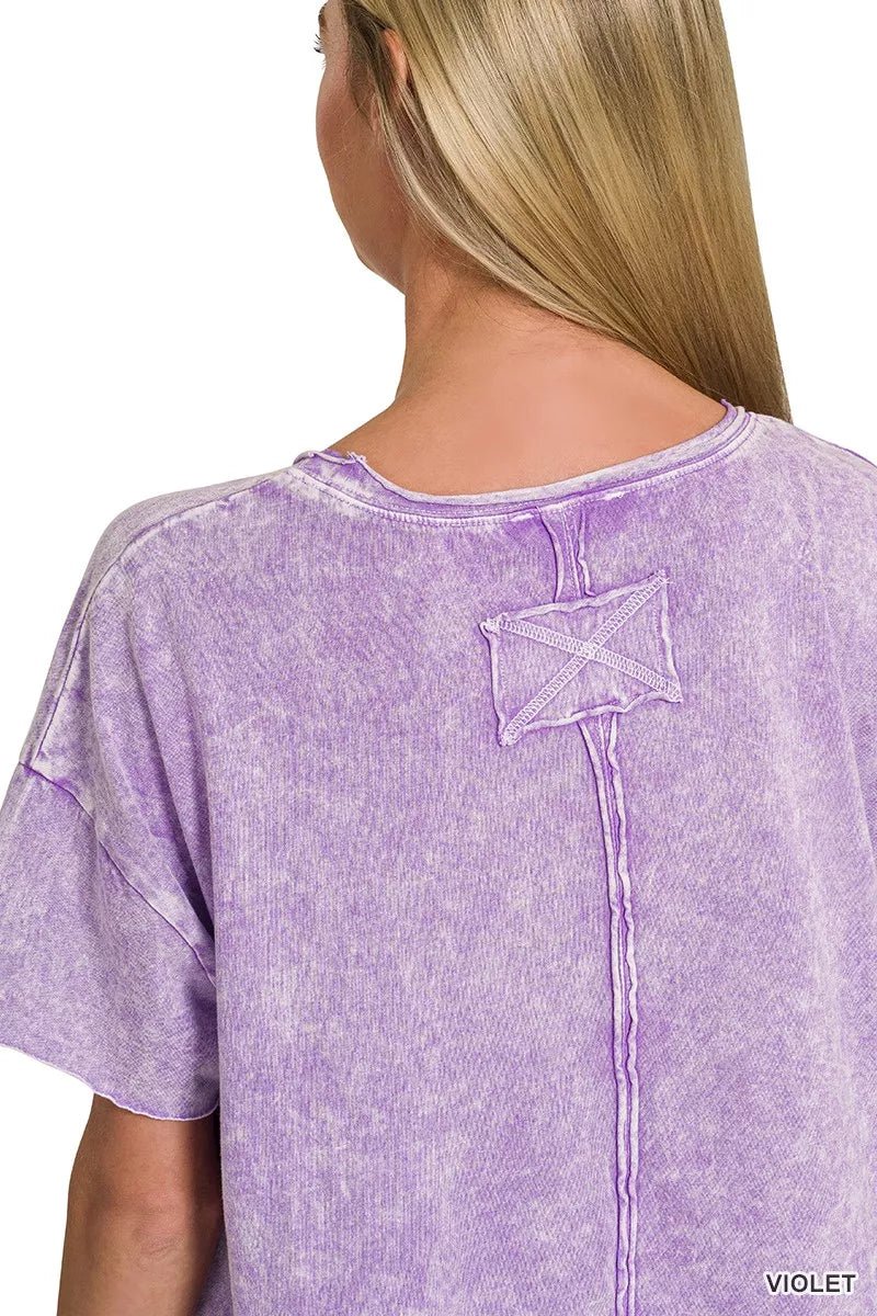 Zenana Halo Washed Cotton Short Sleeve Top - 