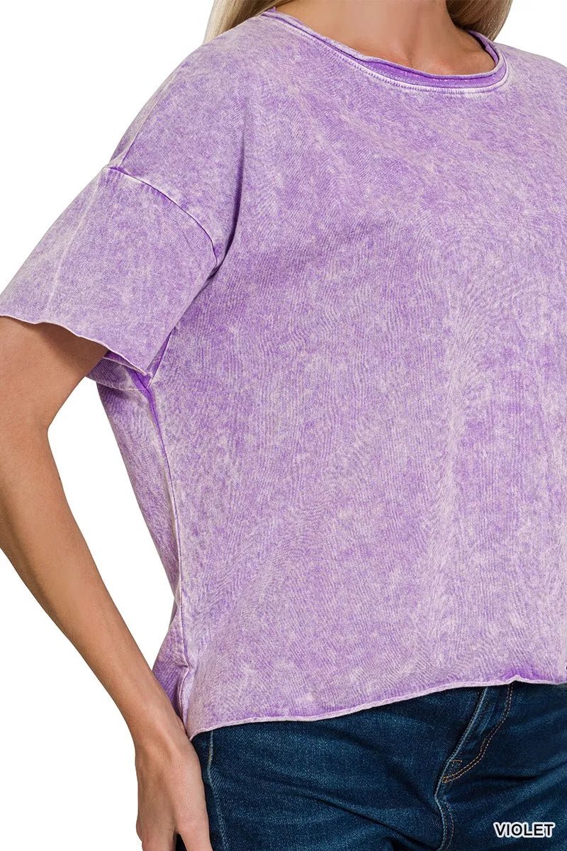 Zenana Halo Washed Cotton Short Sleeve Top - 