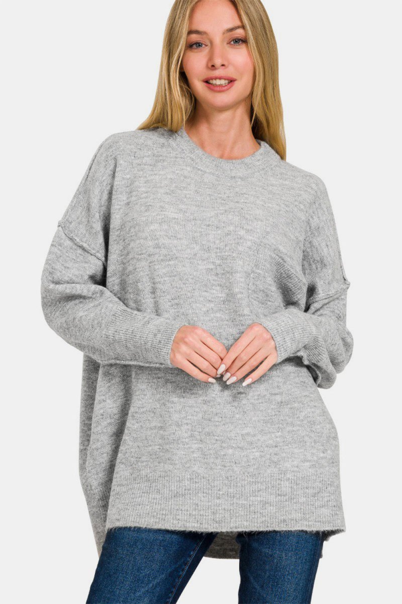 Zenana High - Low Hem Drop Shoulder Sweater - Outerwear