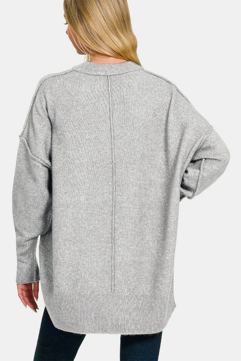 Zenana High - Low Hem Drop Shoulder Sweater - Outerwear