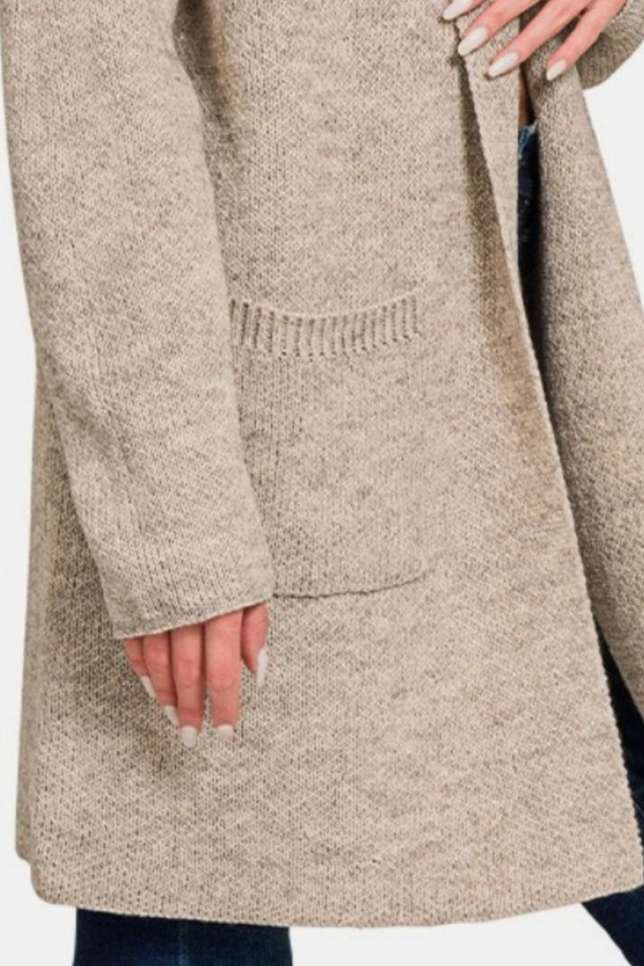 Zenana Hooded Open Front Sweater Cardigan - Outerwear