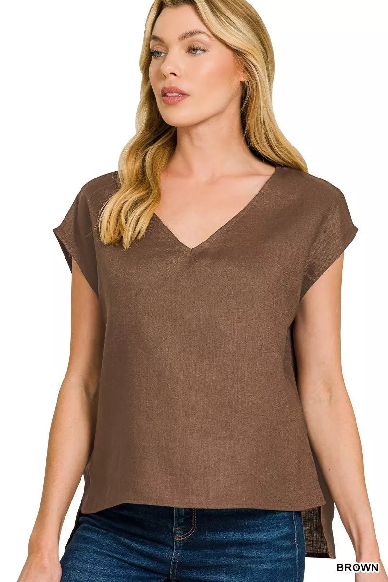 Zenana Linen V - Neck Sleeveless Top - 