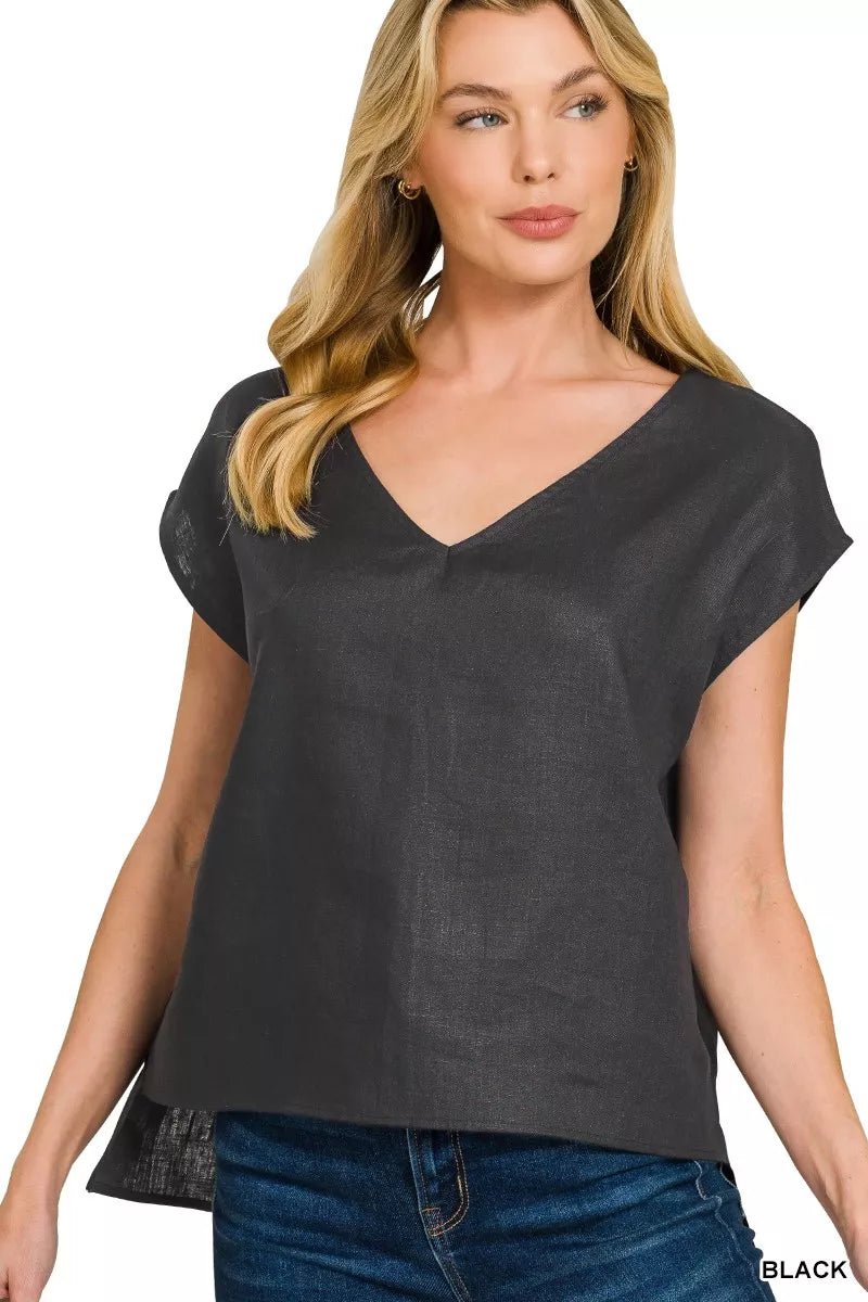 Zenana Linen V - Neck Sleeveless Top - 