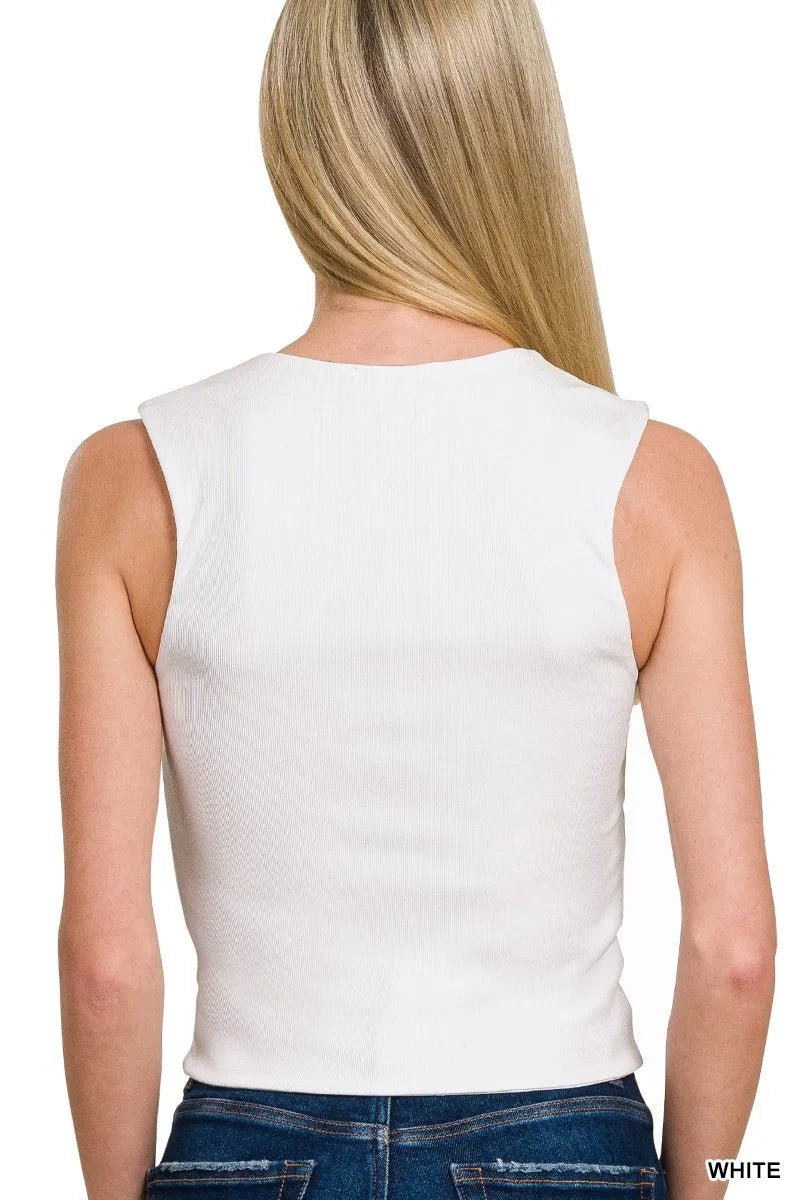 Zenana Ribbed Seamless Double Layered Square Neck Tank - 
