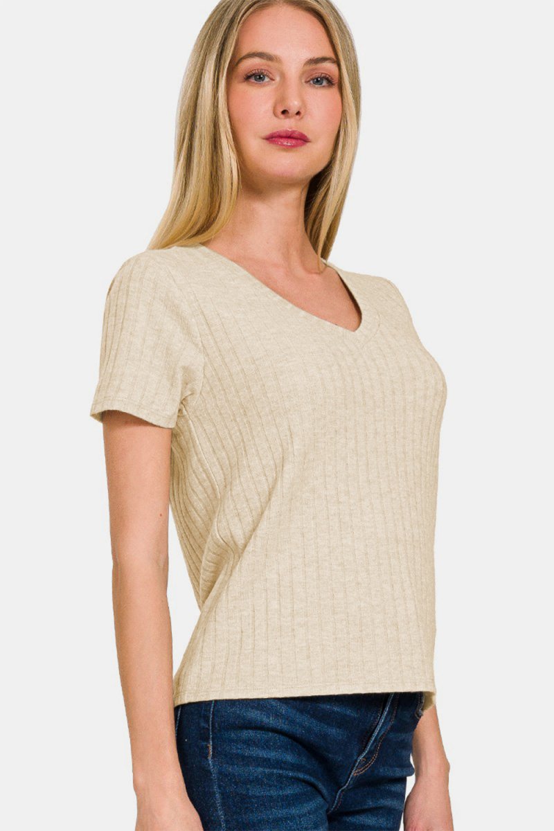 Zenana Ribbed Short Sleeve T-Shirt - Top
