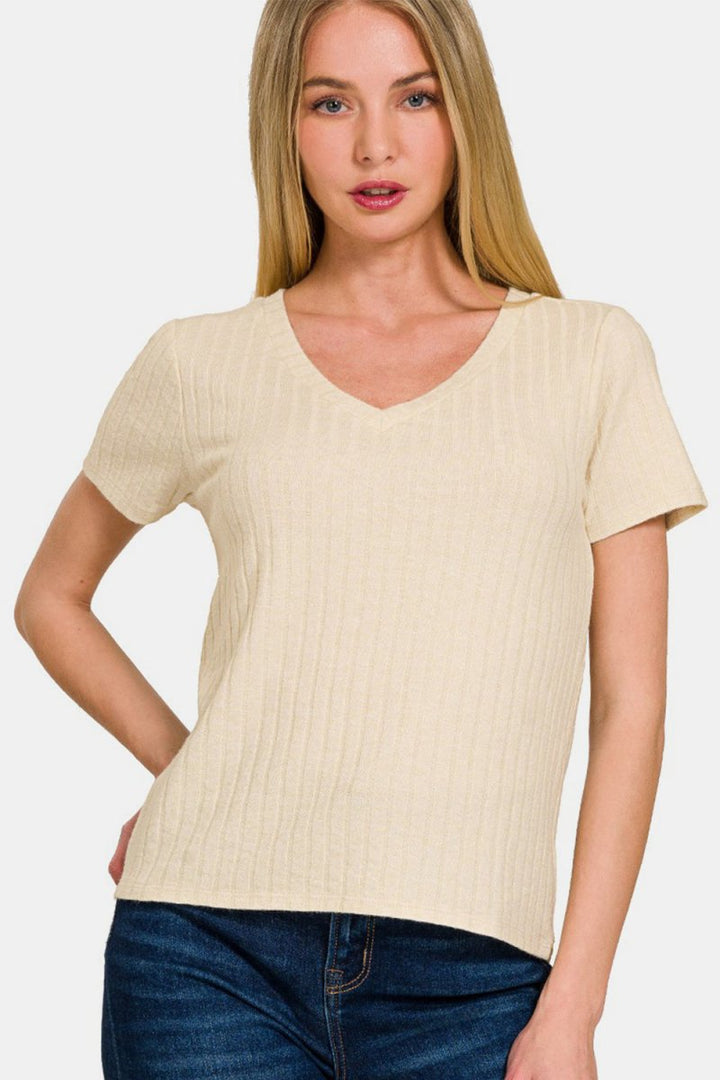 Zenana Ribbed Short Sleeve T-Shirt - Top