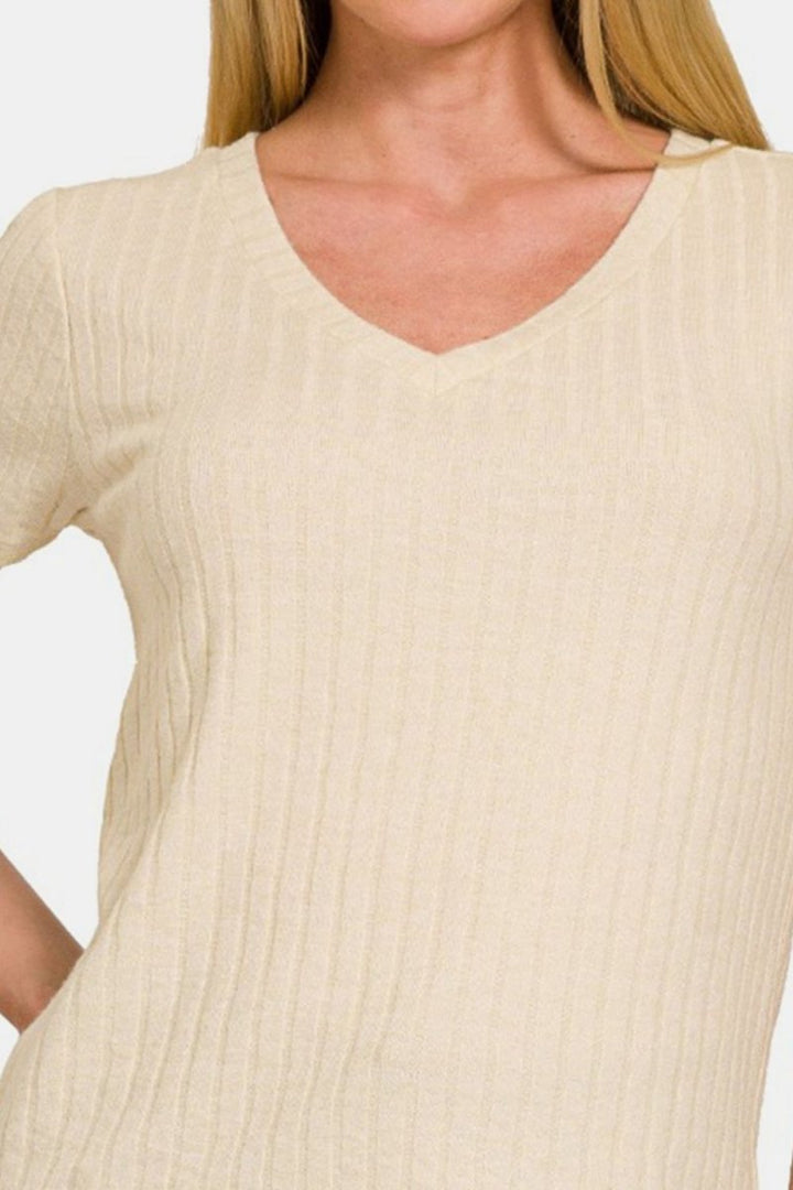 Zenana Ribbed Short Sleeve T-Shirt - Top