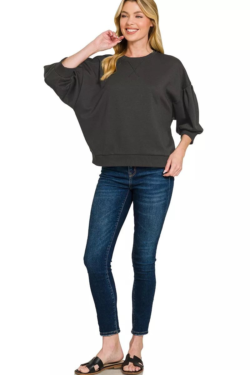 Zenana Scuba Dolman Sleeve Sweatshirt - 