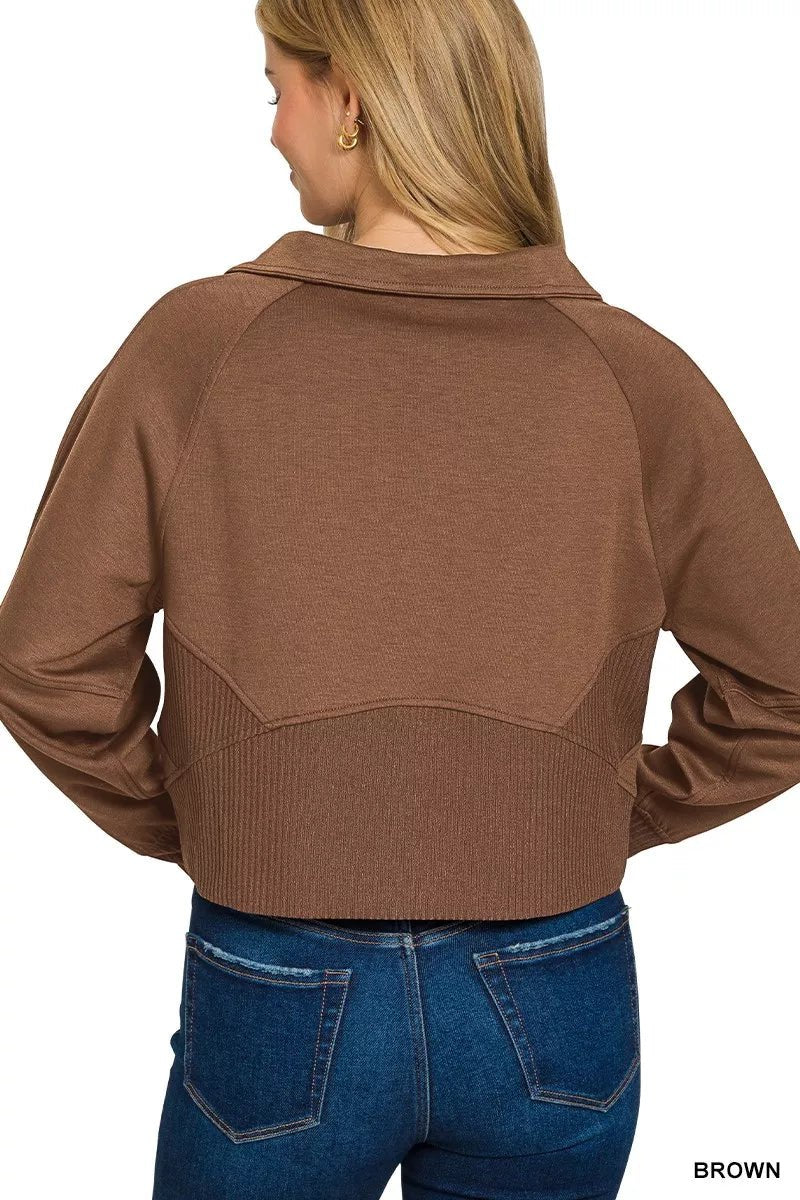 Zenana Scuba Full Zip Cropped Jacket with Pockets - 