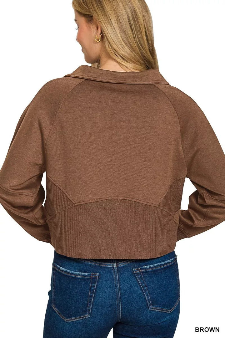 Zenana Scuba Full Zip Cropped Jacket with Pockets - 