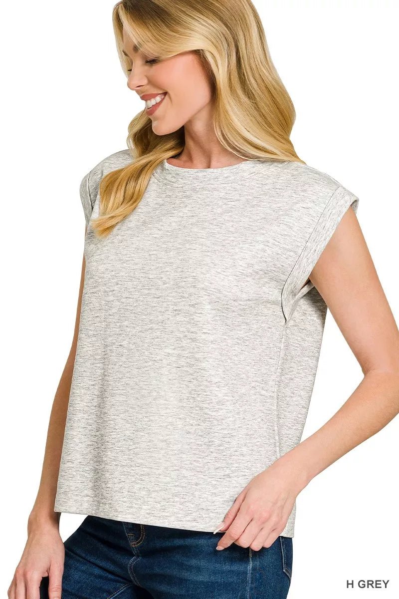 Zenana Scuba Round Neck Cap Sleeve Top - 