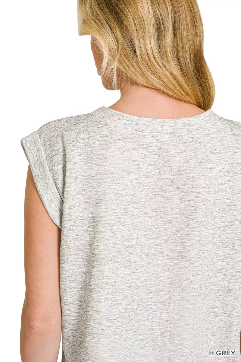 Zenana Scuba Round Neck Cap Sleeve Top - 