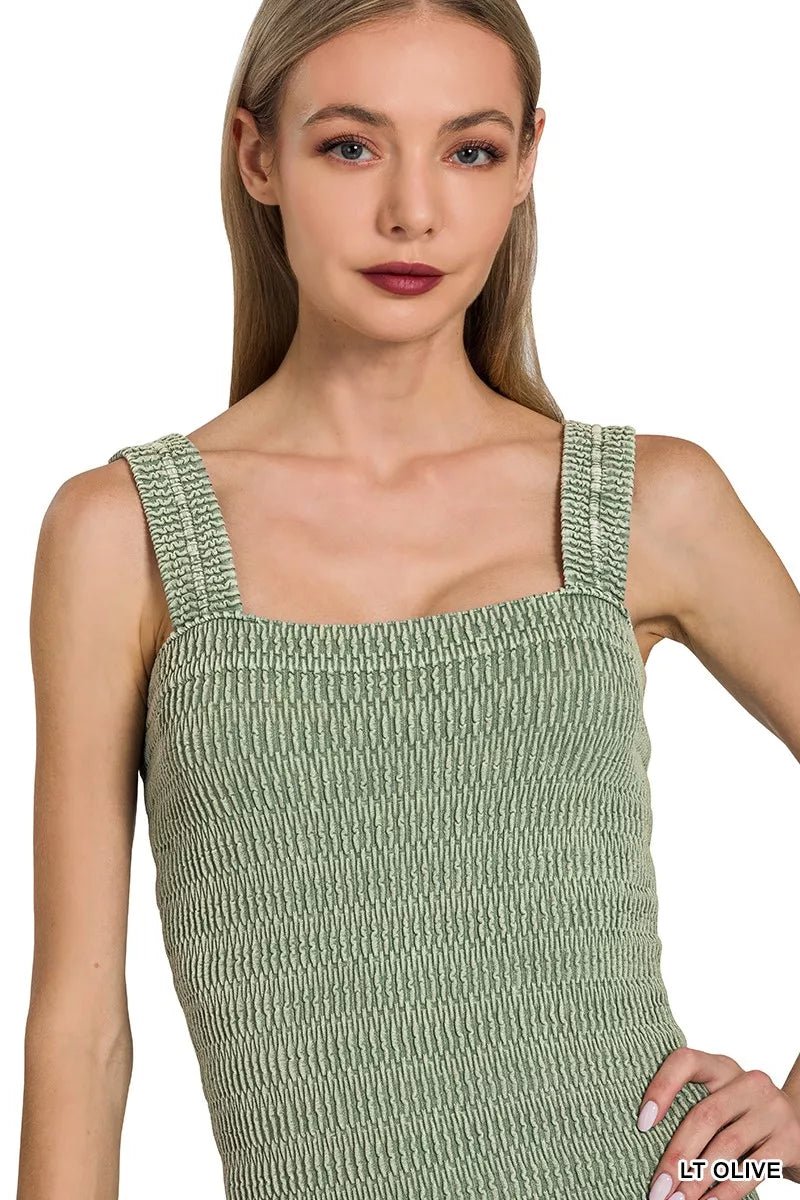 Zenana Seamless Winkle Stone Washed Tank Top - 