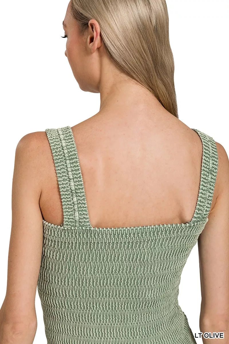 Zenana Seamless Winkle Stone Washed Tank Top - 