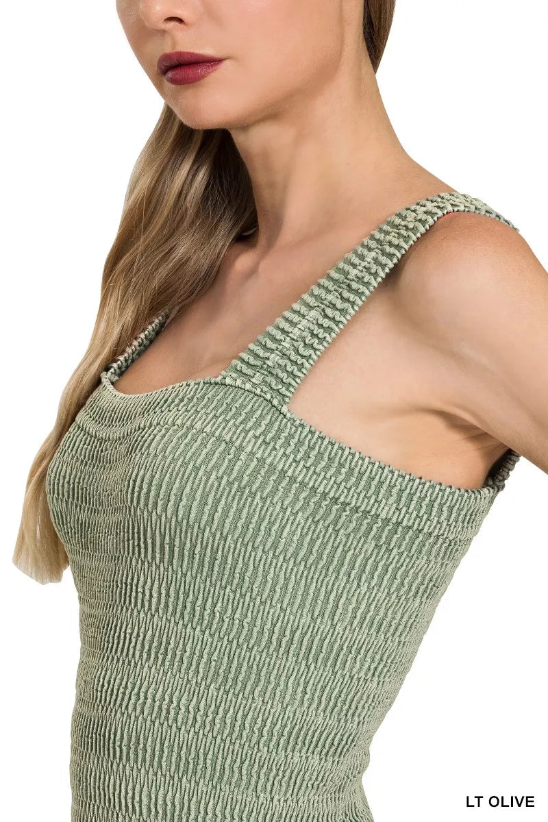 Zenana Seamless Winkle Stone Washed Tank Top - 