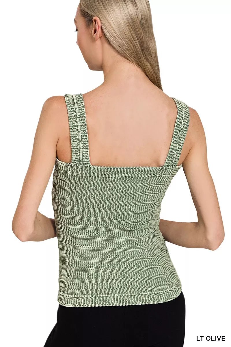 Zenana Seamless Winkle Stone Washed Tank Top - 