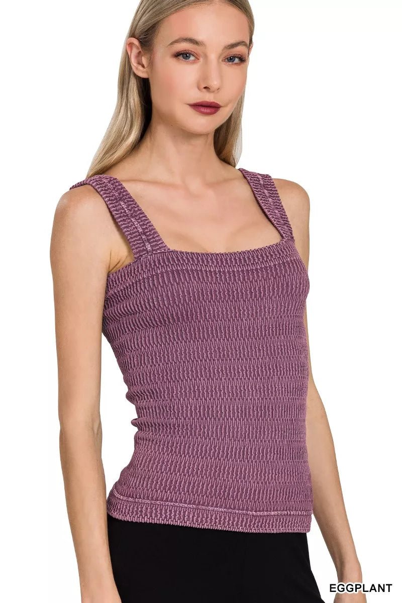 Zenana Seamless Winkle Stone Washed Tank Top - 