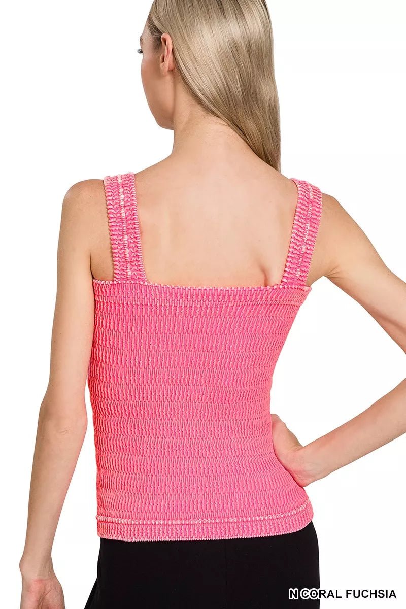 Zenana Seamless Winkle Stone Washed Tank Top - 