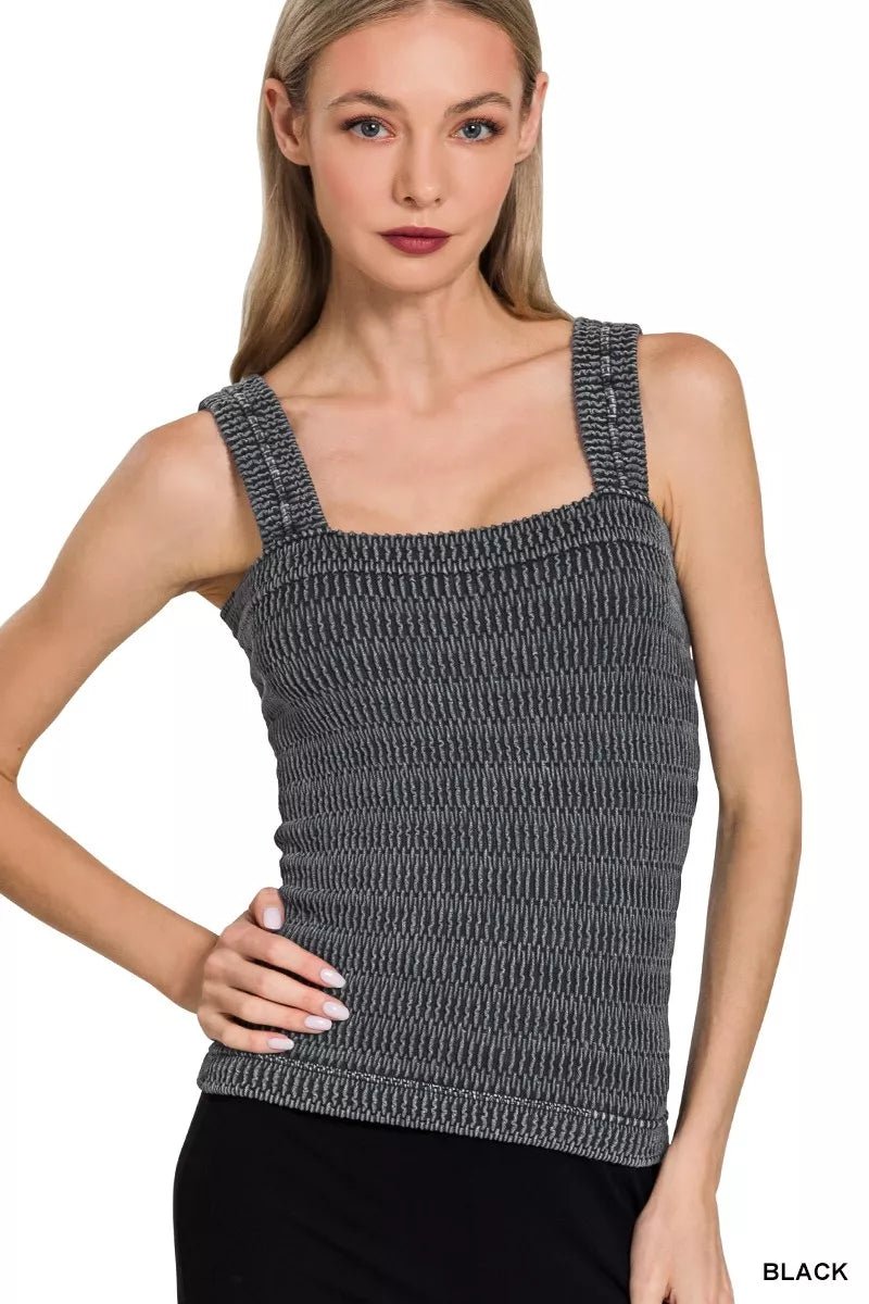 Zenana Seamless Winkle Stone Washed Tank Top - 