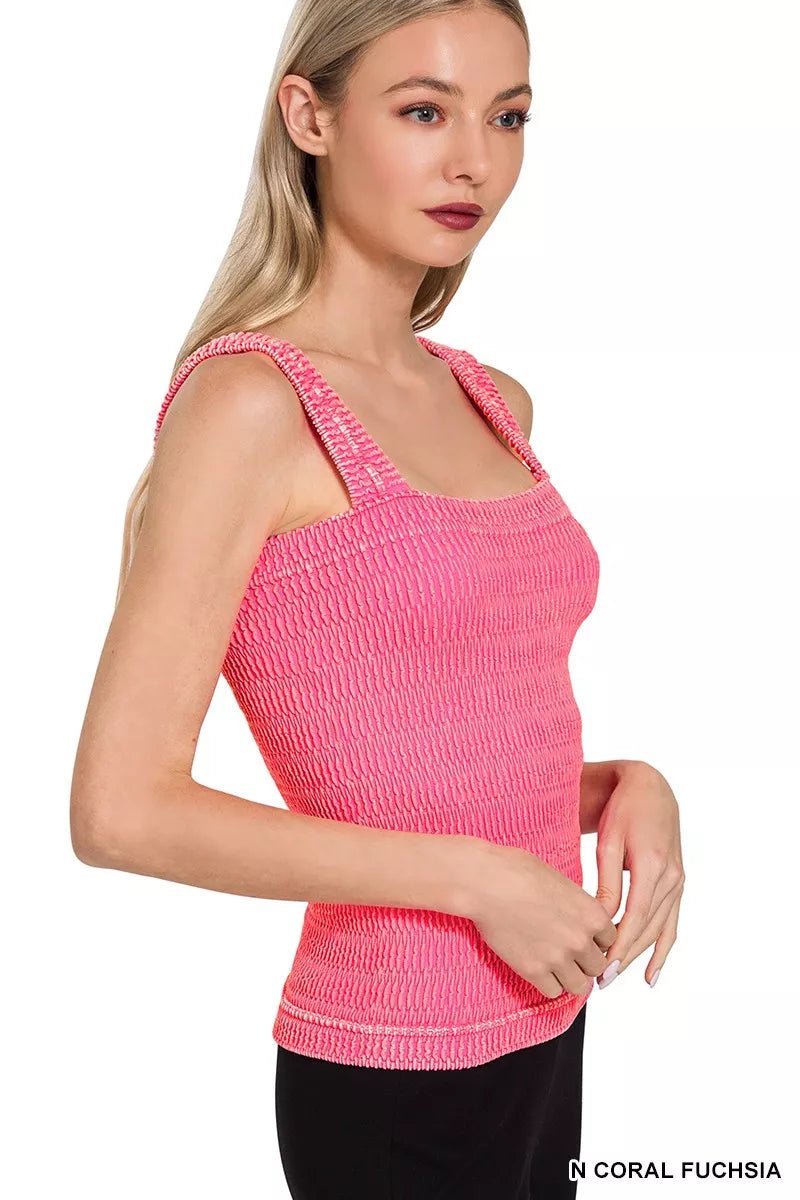 Zenana Seamless Winkle Stone Washed Tank Top - 