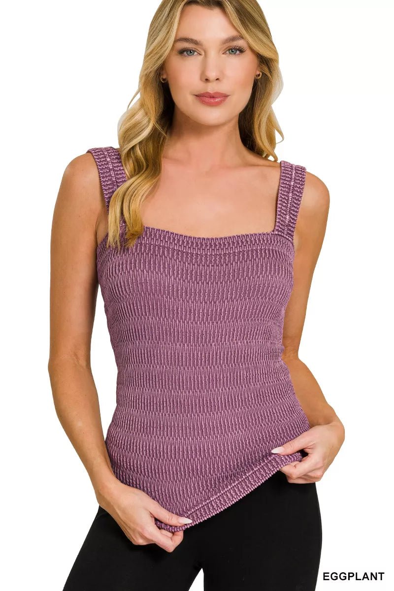Zenana Seamless Winkle Stone Washed Tank Top - 