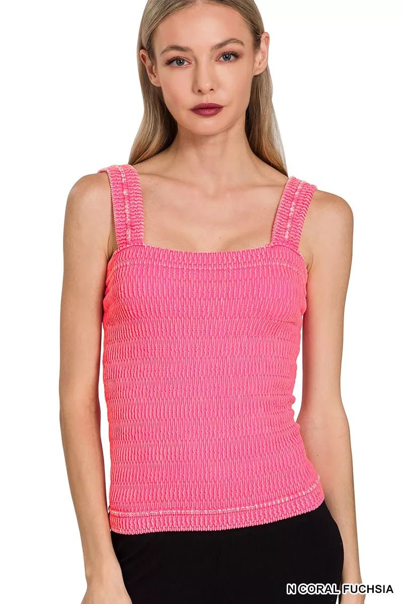 Zenana Seamless Winkle Stone Washed Tank Top - 