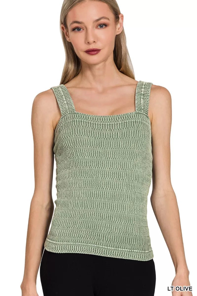 Zenana Seamless Winkle Stone Washed Tank Top - 