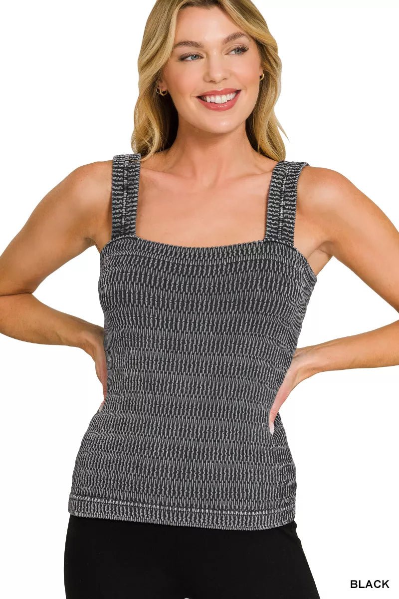 Zenana Seamless Winkle Stone Washed Tank Top - 
