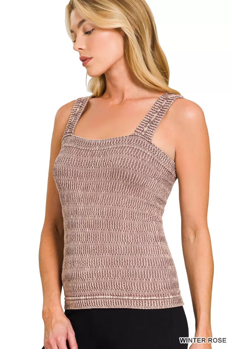 Zenana Seamless Winkle Stone Washed Tank Top - 