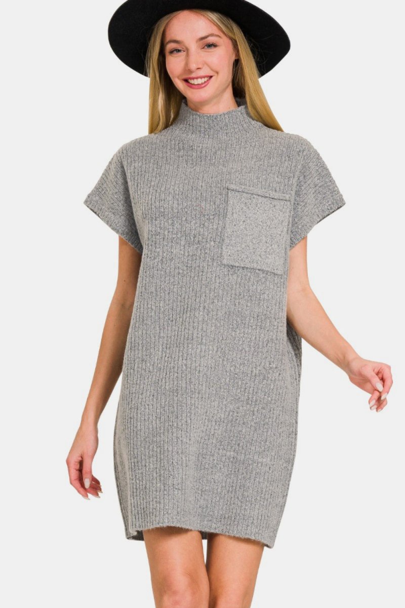 Zenana Short Sleeve Sweater Mini Dress - Sweater Dress