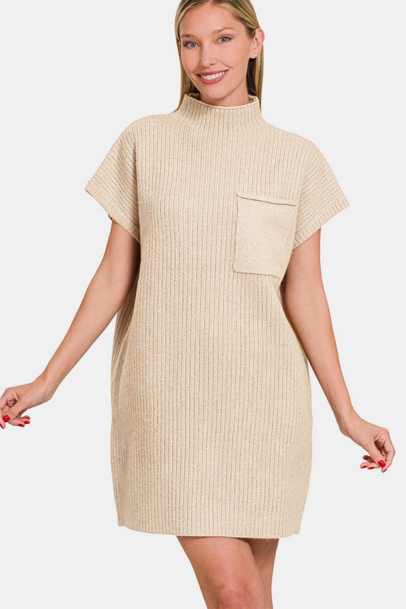 Zenana Short Sleeve Sweater Mini Dress - Sweater Dress