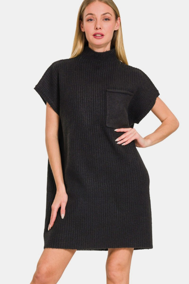 Zenana Short Sleeve Sweater Mini Dress - Sweater Dress
