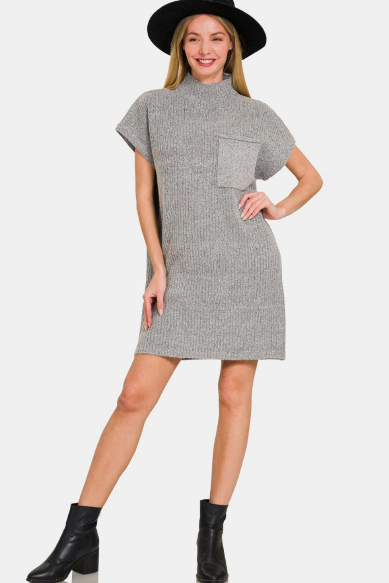 Zenana Short Sleeve Sweater Mini Dress - Sweater Dress