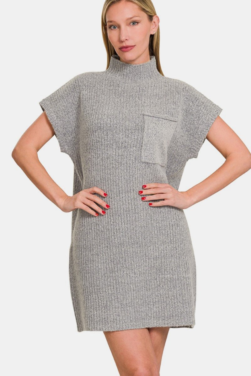 Zenana Short Sleeve Sweater Mini Dress - Sweater Dress