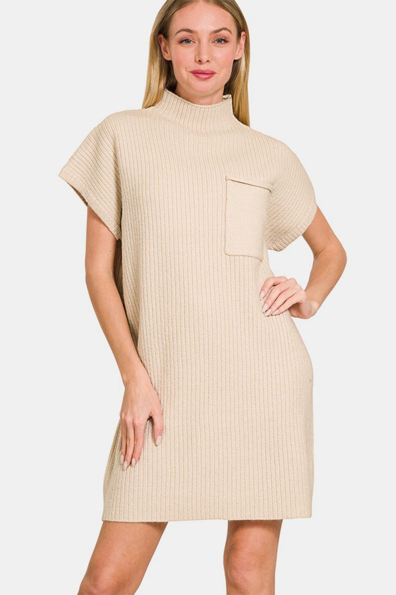 Zenana Short Sleeve Sweater Mini Dress - Sweater Dress