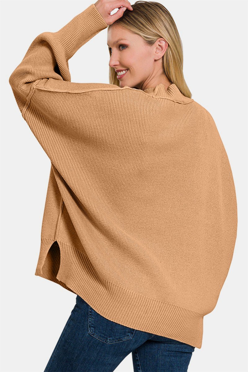 Zenana Side Sit Oversize Sweater - Outerwear
