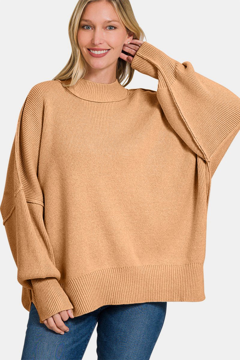 Zenana Side Sit Oversize Sweater - Outerwear