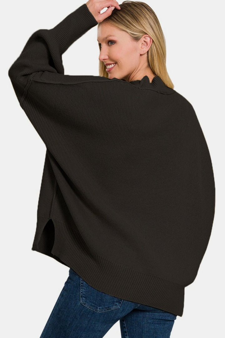 Zenana Side Sit Oversize Sweater - Outerwear