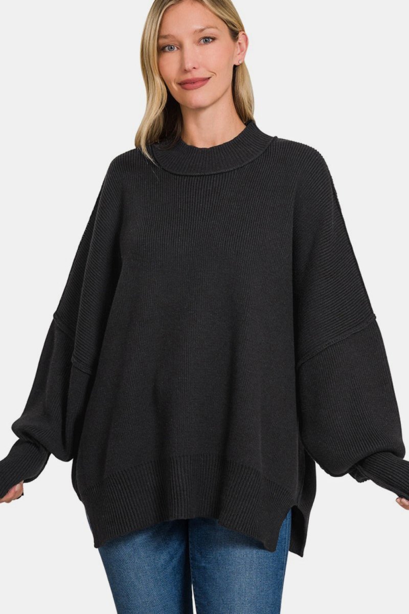 Zenana Side Sit Oversize Sweater - Outerwear