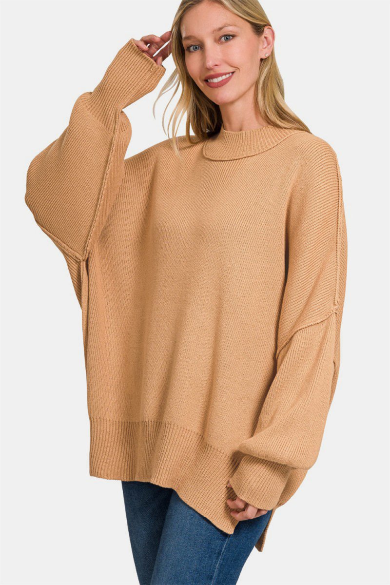 Zenana Side Sit Oversize Sweater - Outerwear