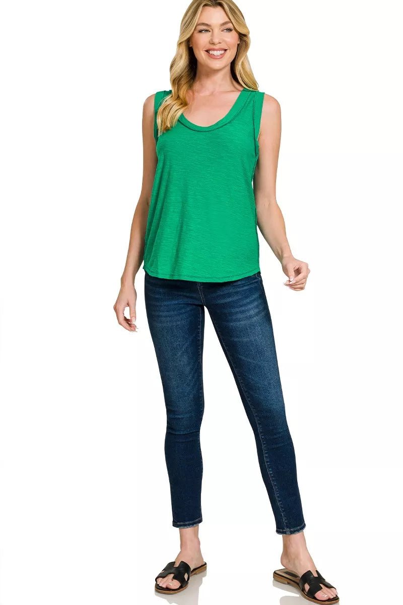 Zenana Slub Raw Edge Detail Tank Top - 
