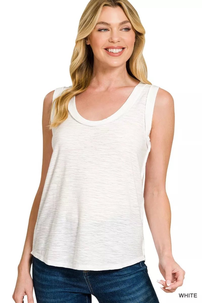 Zenana Slub Raw Edge Detail Tank Top - 