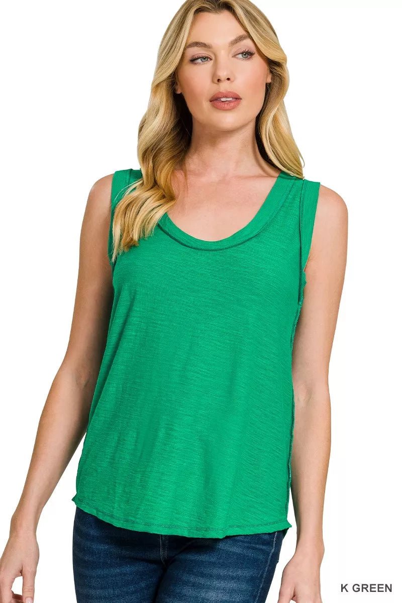 Zenana Slub Raw Edge Detail Tank Top - 