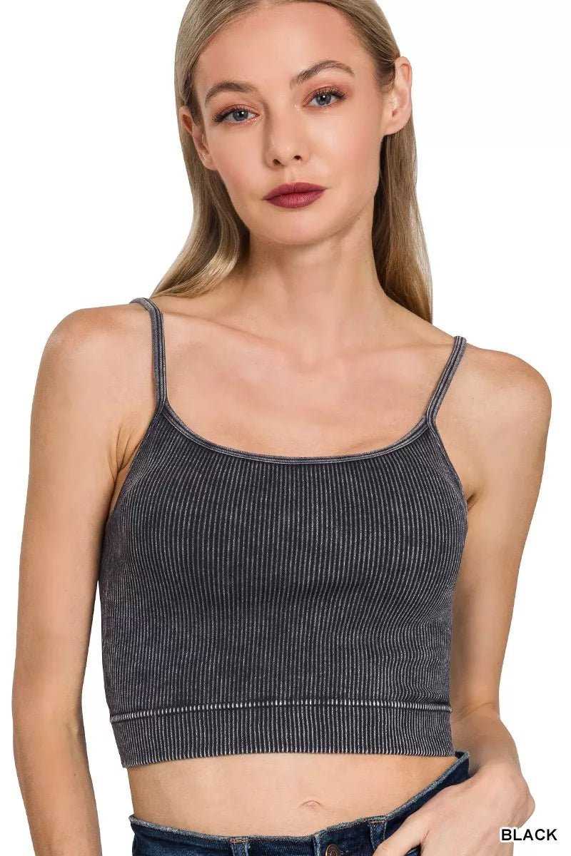 Zenana Stone Washed Ribbed Seamless Tank Top - 