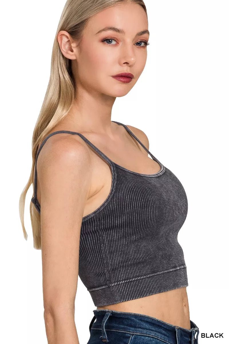 Zenana Stone Washed Ribbed Seamless Tank Top - 