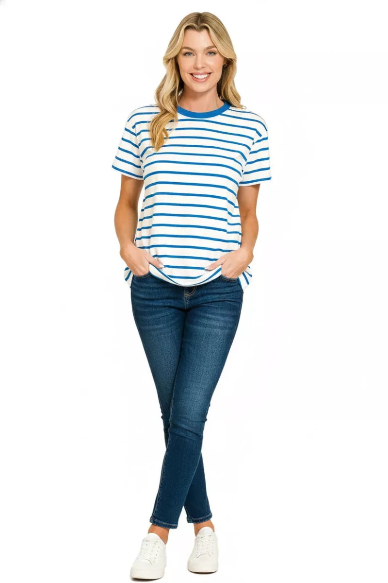Zenana Striped Round Neck Short Sleeve T-Shirt - 
