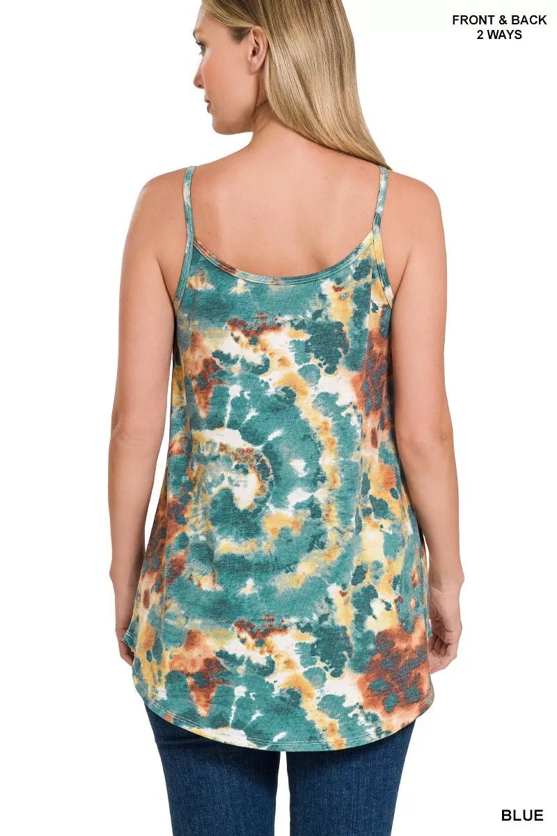 Zenana Tie Dye Front & Back Reversible Spaghetti Cami - 