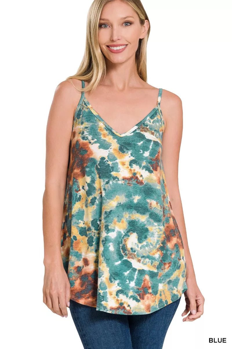 Zenana Tie Dye Front & Back Reversible Spaghetti Cami - 
