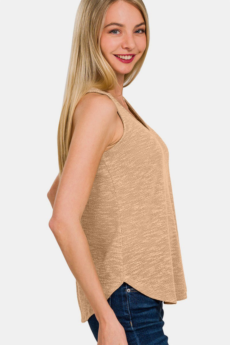 Zenana V - Neck Curved Hem Tank - Top