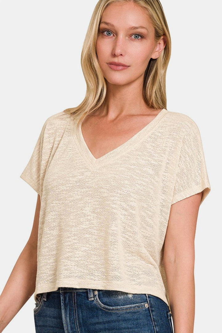 Zenana V - Neck Short Sleeve Crop T-Shirt - Top